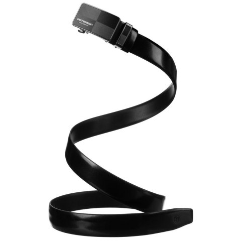 Czarny pasek męski ze skóry naturalnej z automatyczną, czarną klamrą - Peterson Czarny pasek męski ze skóry naturalnej z automatyczną, czarną klamrą - Peterson