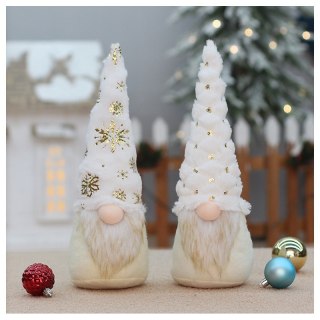 Krasnal świąteczny biały siedzący 33 cm z pluszu – Stylowy Wieszak