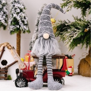 Krasnal świąteczny szary siedzący 34,5 cm z pluszu – Stylowy Wieszak