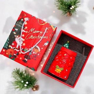 Kubek świąteczny 400 ml czerwony z pokrywką i rurką KB06CZE