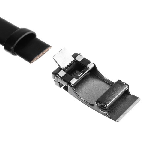 Klasyczny pasek męski w czarnym kolorze z automatyczną, srebrną klamrą - Peterson Klasyczny pasek męski w czarnym kolorze z automatyczną, srebrną klamrą - Peterson