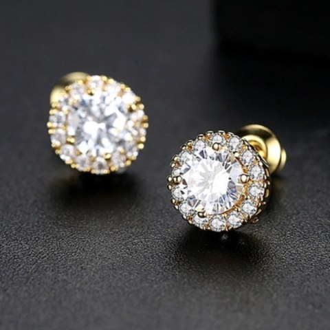 Eleganckie kolczyki damskie z cyrkoniami w kolorze jasnego złota