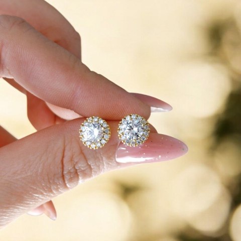 Stylowe kolczyki pozłacane ze stali nierdzewnej z błyszczącymi kamieniam