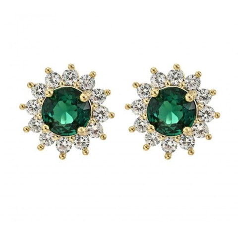 Kolczyki pozłacane 14k stal chirurgiczna z zielonym kamieniem i cyrkoniami