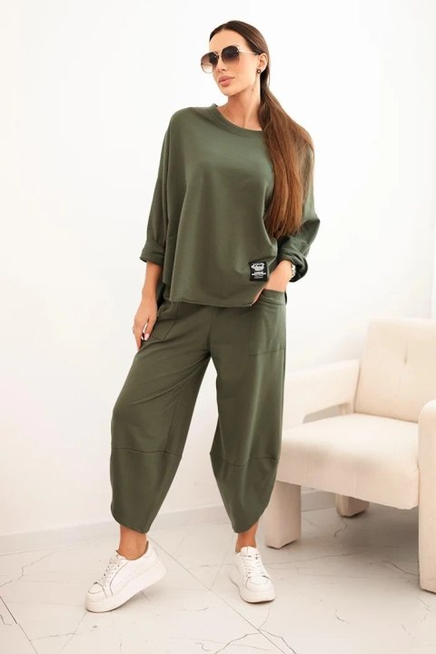 Khaki bawełniany komplet damski – bluza i spodnie | Włoska produkcja