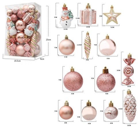 Bombki świąteczne różowe komplet 29 sztuk w eleganckim pudełku