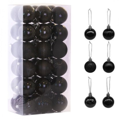 Bombki choinkowe czarne komplet 36 sztuk 5,5 cm – Stylowy Wieszak