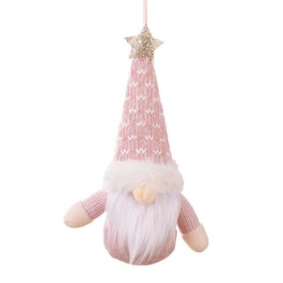 Krasnal Wiszący Świąteczny Różowy 17 cm – Ozdoba Bożonarodzeniowa