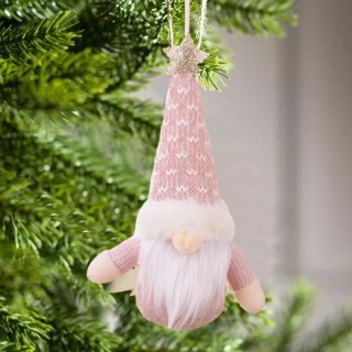 Krasnal Wiszący Świąteczny Różowy 17 cm – Ozdoba Bożonarodzeniowa