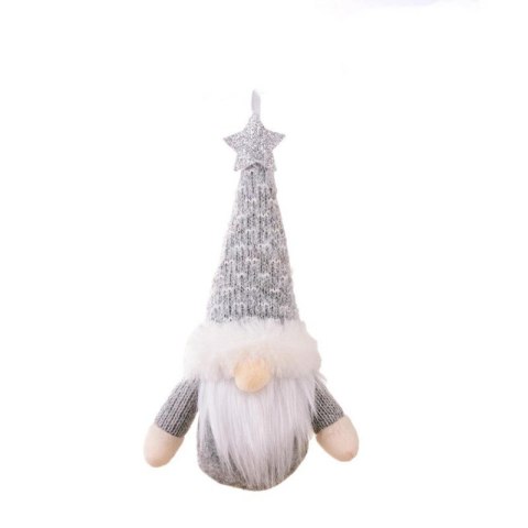 wiszący krasnal świąteczny szary 17 cm dekoracja bożonarodzeniowa