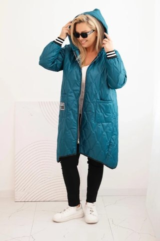 Kurtka damska Plus Size pikowana z kapturem i sportowymi mankietami morska – Stylowy Wieszak