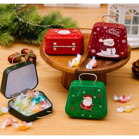 Metalowe pudełko świąteczne na słodycze z uchwytem i napisem Merry Christmas