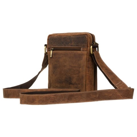 Poręczna listonoszka męska ze skóry naturalnej w brązowym kolorze ze złotymi okuciami - Peterson