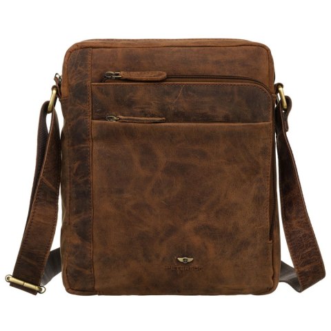 Skórzana listonoszka męska w brązowym kolorze zawieszona na regulowanym pasku - Peterson