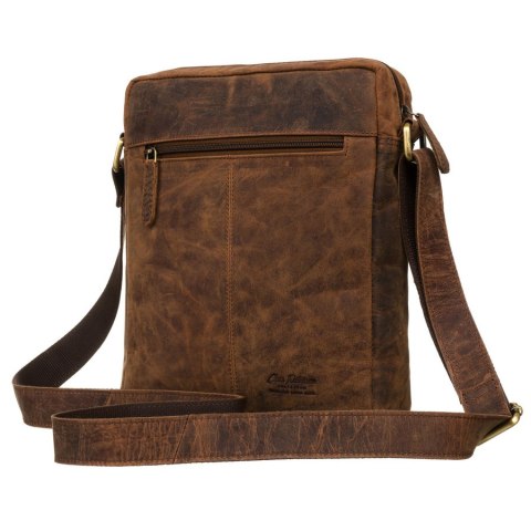 Skórzana listonoszka męska w brązowym kolorze zawieszona na regulowanym pasku - Peterson