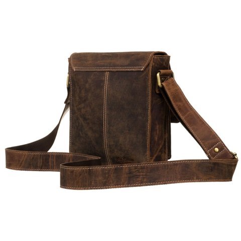 Skórzana listonoszka męska w brązowym kolorze ze złotymi okuciami - Peterson