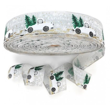 Taśma świąteczna Bożonarodzeniowa beżowa 5 cm x 2 m KSN131
