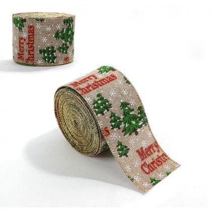 Taśma świąteczna Bożonarodzeniowa beżowa 6,3 cm x 2 m KSN140
