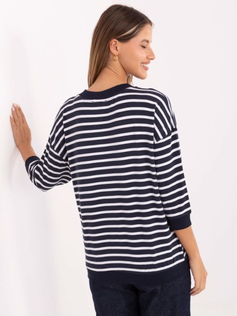 Granatowa bluzka damska oversize w paski z dekoltem V – Stylowy Wieszak