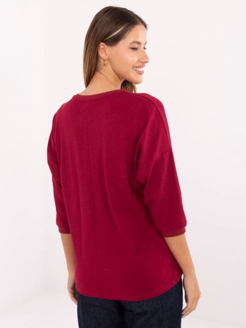 Modna bluzka damska oversize casual bordowa z nadrukiem