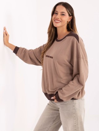 Ciemnobeżowa bluza damska oversize z haftem i okrągłym dekoltem – Stylowy Wieszak