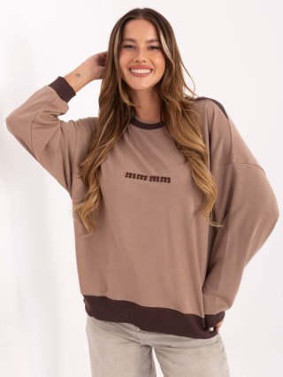 Ciemnobeżowa bluza damska oversize z haftem i okrągłym dekoltem – Stylowy Wieszak