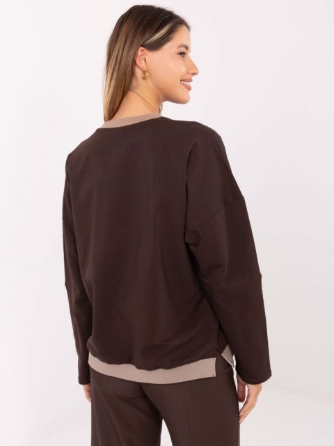 Bluza damska casual w kolorze czekoladowym z napisem