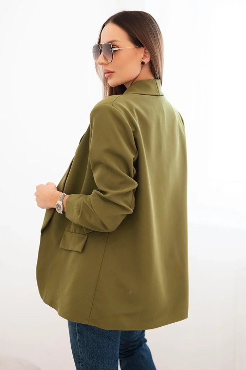 Elegancka marynarka damska oliwkowa z klapami bez zapięcia