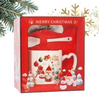 Kubek świąteczny ceramiczny 400 ml w zestawie ze spodkiem i łyżeczką – ozdobne pudełko