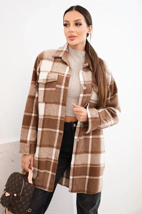 Długa koszula damska w kratę camel – styl casual