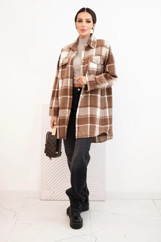Camelowa koszula damska w kratę oversize – długa koszula casual