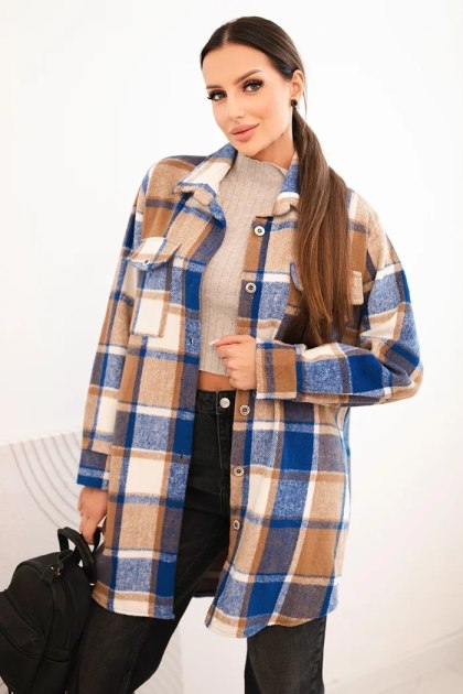 Chabrowa koszula damska w kratę oversize – długa koszula casual