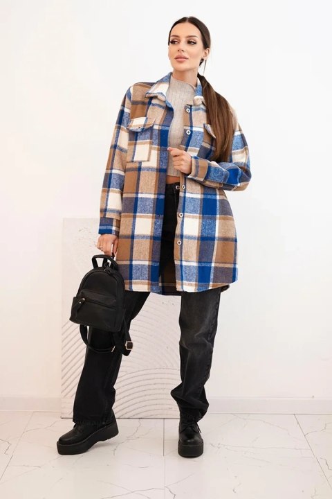 Długa koszula damska w kratę chabrowa – styl casual