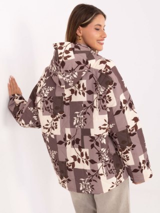 Beżowa kurtka damska oversize przejściowa z nadrukiem i suwakiem – Stylowy Wieszak