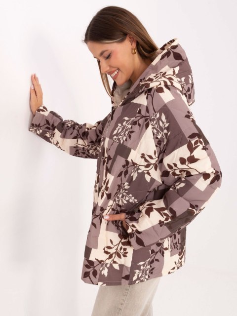 Stylowa kurtka damska oversize beżowa z suwakiem i kapturem