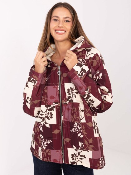 Bordowa pikowana kurtka damska przejściowa z nadrukiem i kieszeniami – Stylowy Wieszak