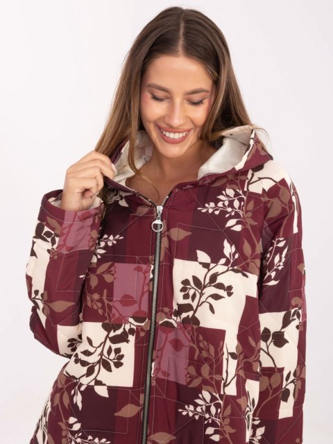 Stylowa kurtka damska bordowa casual z nadrukiem