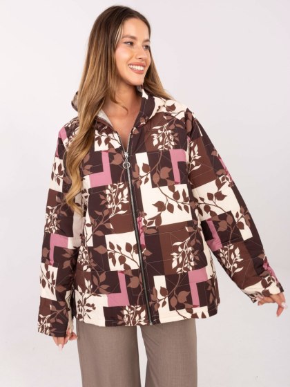 Brązowa kurtka damska przejściowa z nadrukiem i suwakiem – Stylowy Wieszak