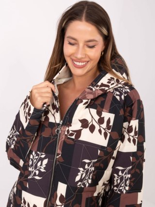 Czarna pikowana kurtka damska przejściowa z nadrukiem i kapturem – Stylowy Wieszak