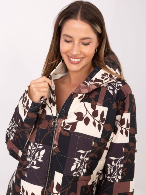 Stylowa kurtka damska czarna casual z roślinnym nadrukiem