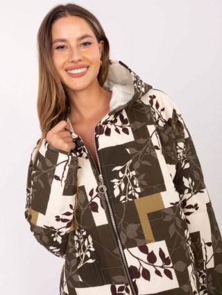 Khaki kurtka damska oversize przejściowa z nadrukiem i kieszeniami – Stylowy Wieszak