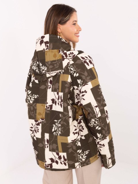 Modna kurtka damska khaki pikowana z nadrukiem