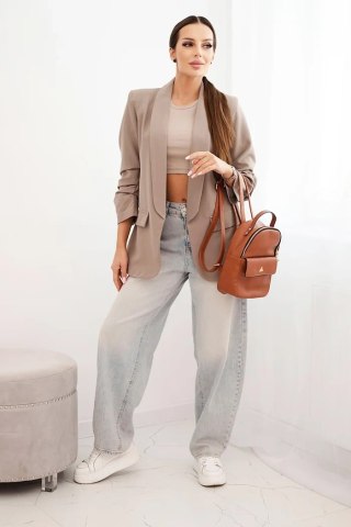 Marynarka damska elegancka fango bez zapięcia z klapami