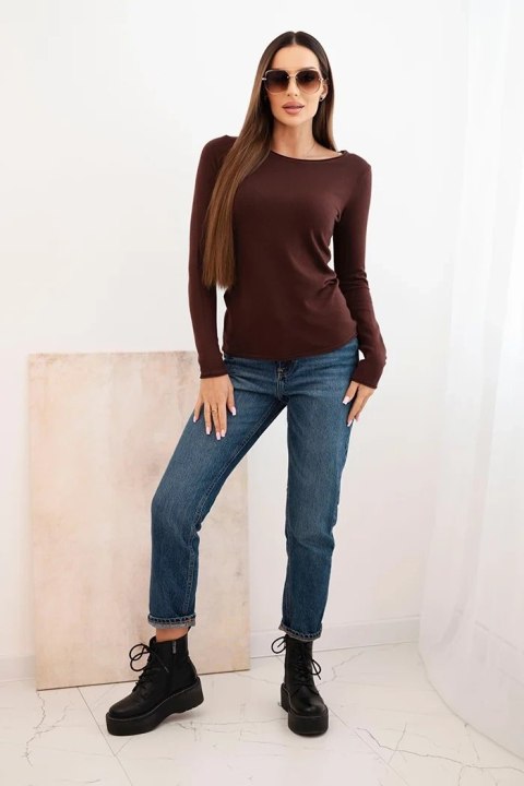 Sweter damski brązowy basic wiskozowy z okrągłym dekoltem – Stylowy Wieszak