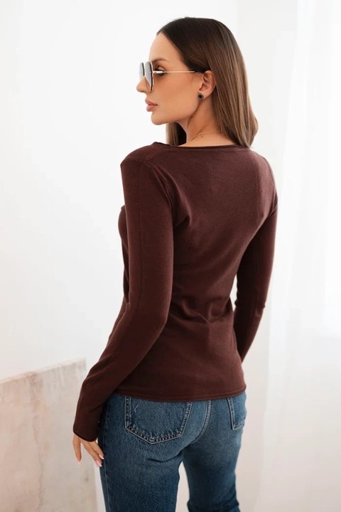 Sweter damski brązowy basic wiskozowy z okrągłym dekoltem – Stylowy Wieszak