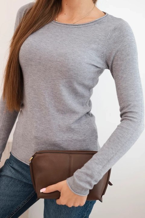Sweter damski szary basic wiskozowy z okrągłym dekoltem – Stylowy Wieszak