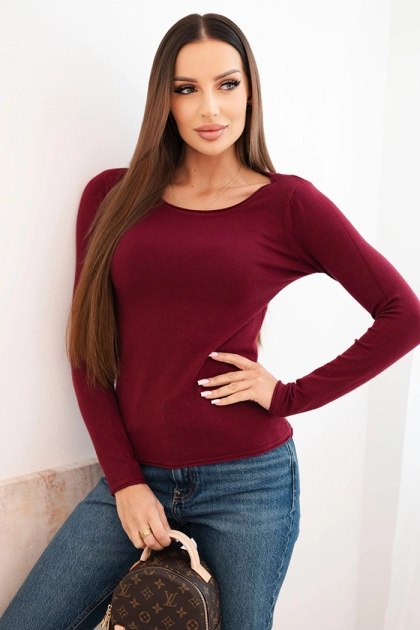Sweter damski bordowy basic wiskozowy z okrągłym dekoltem – Stylowy Wieszak
