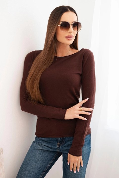 sweter damski brązowy basic z okrągłym dekoltem