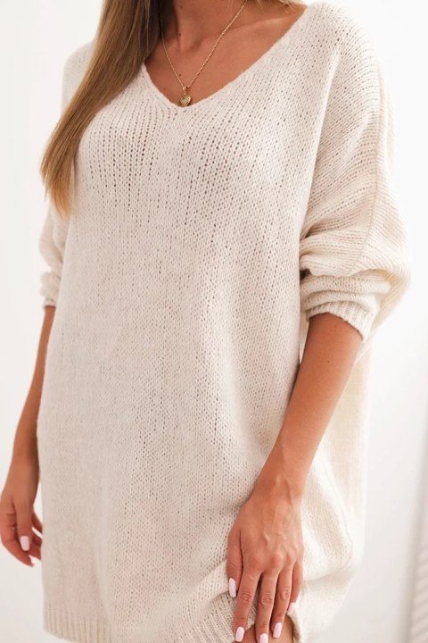 Sukienka damska Plus Size oversize z dekoltem V jasno beżowa