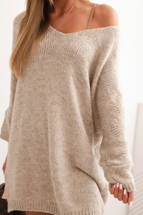 Sukienka damska oversize Plus Size z dekoltem V ciemny beż – Stylowy Wieszak